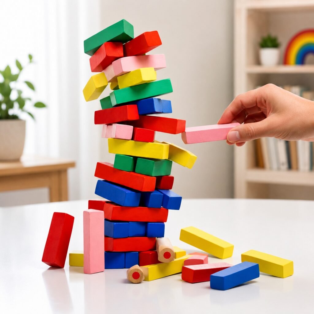 Zigbo Fun Zenga Wooden Stacking Tower Game – Multicolour Blocks