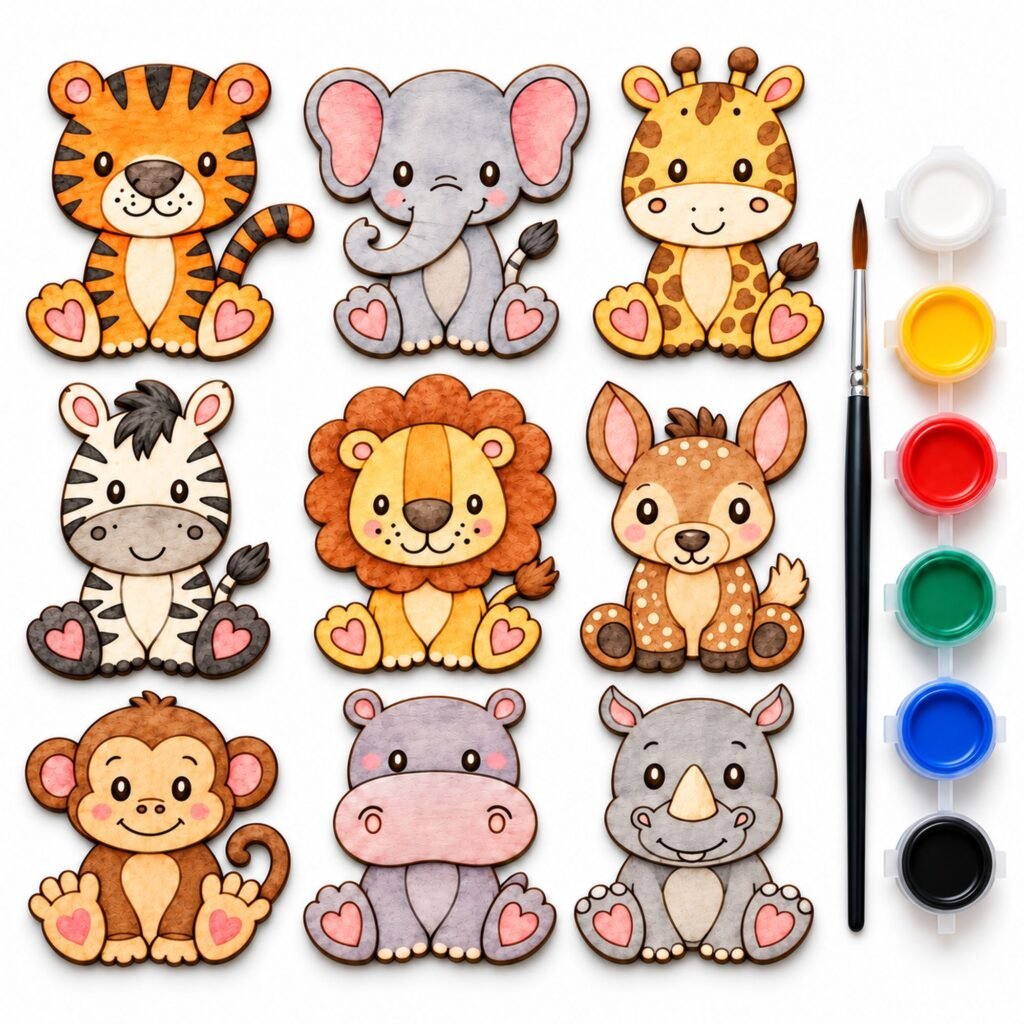 Animal Painting Kit for Kids – 9 Wooden Animals | Zigbo