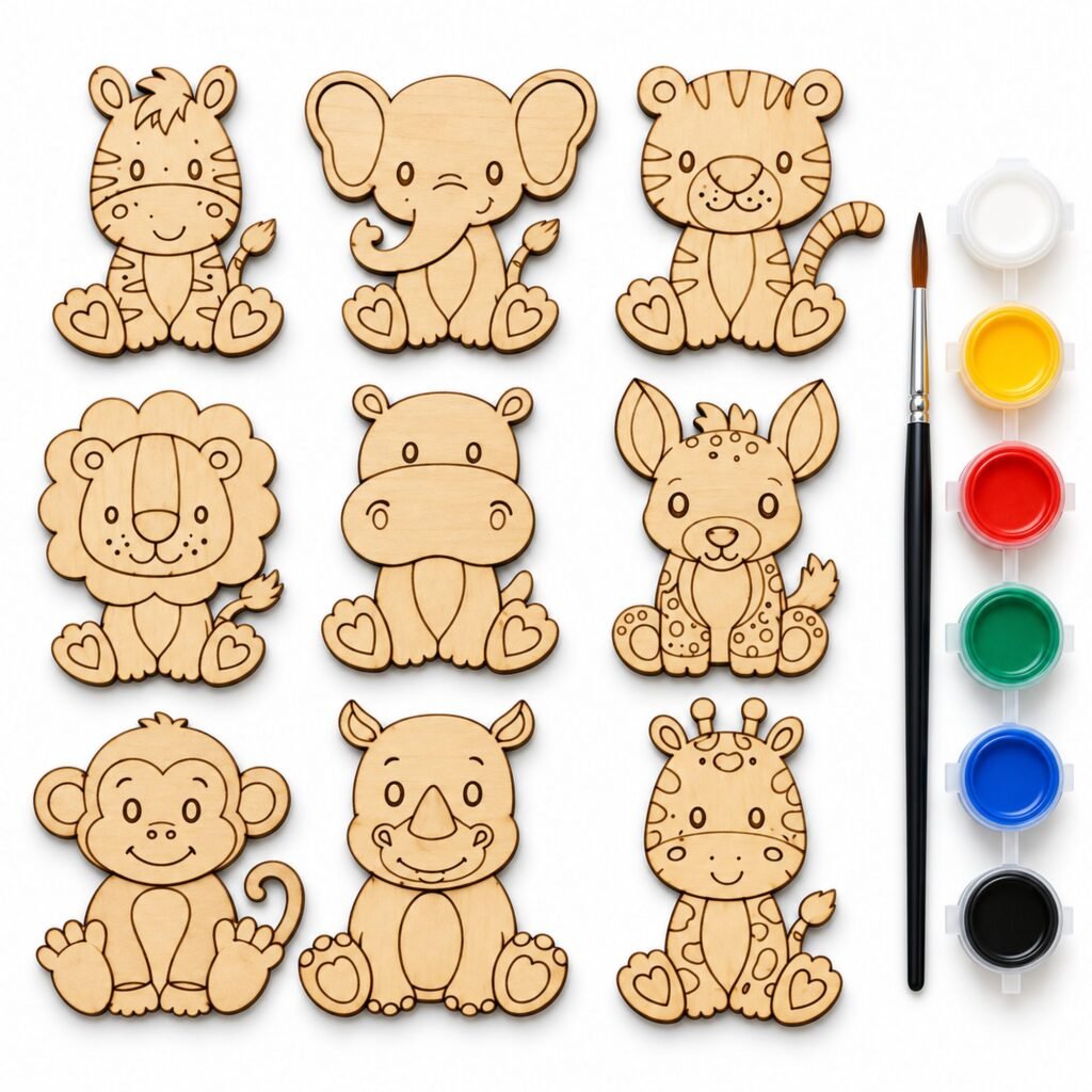 Animal Painting Kit for Kids – 9 Wooden Animals | Zigbo