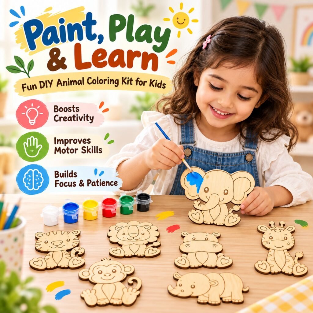 Animal Painting Kit for Kids – 9 Wooden Animals | Zigbo