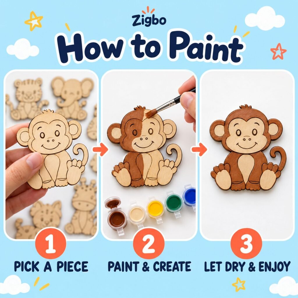 Animal Painting Kit for Kids – 9 Wooden Animals | Zigbo