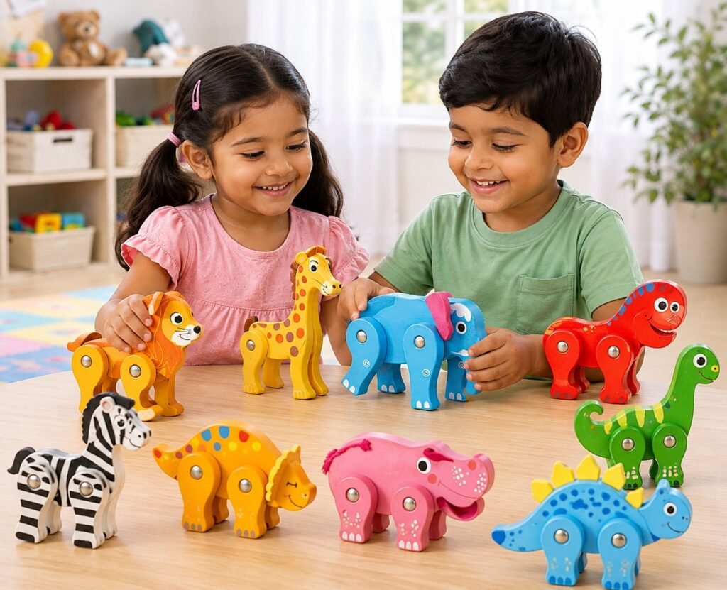 Wooden Animal Friends – 8-Piece Animal & Dinosaur Toy Set