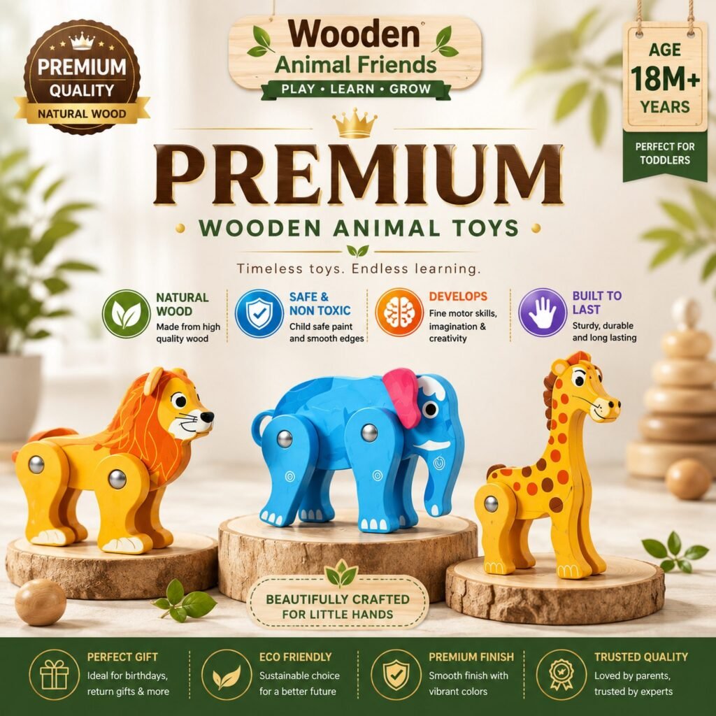 Wooden Animal Friends – 8-Piece Animal & Dinosaur Toy Set