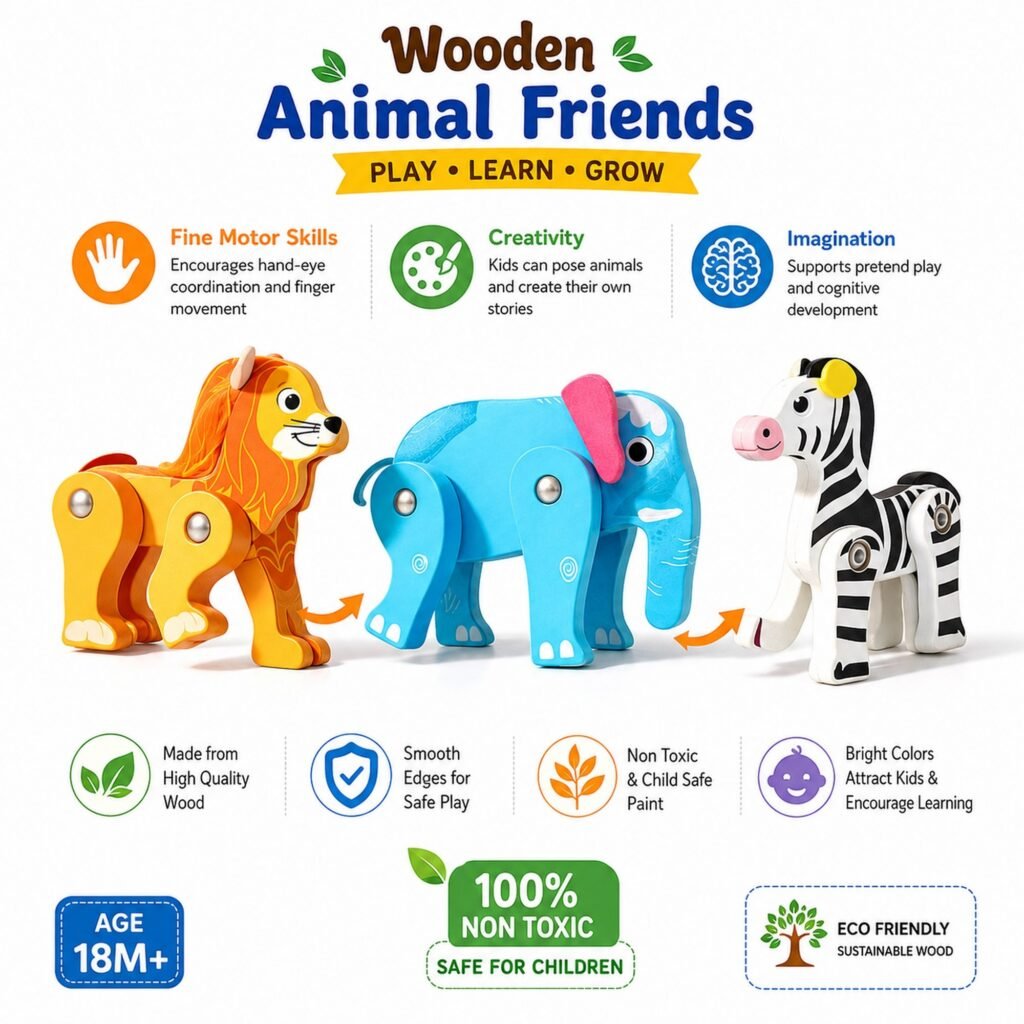Wooden Animal Friends – 8-Piece Animal & Dinosaur Toy Set