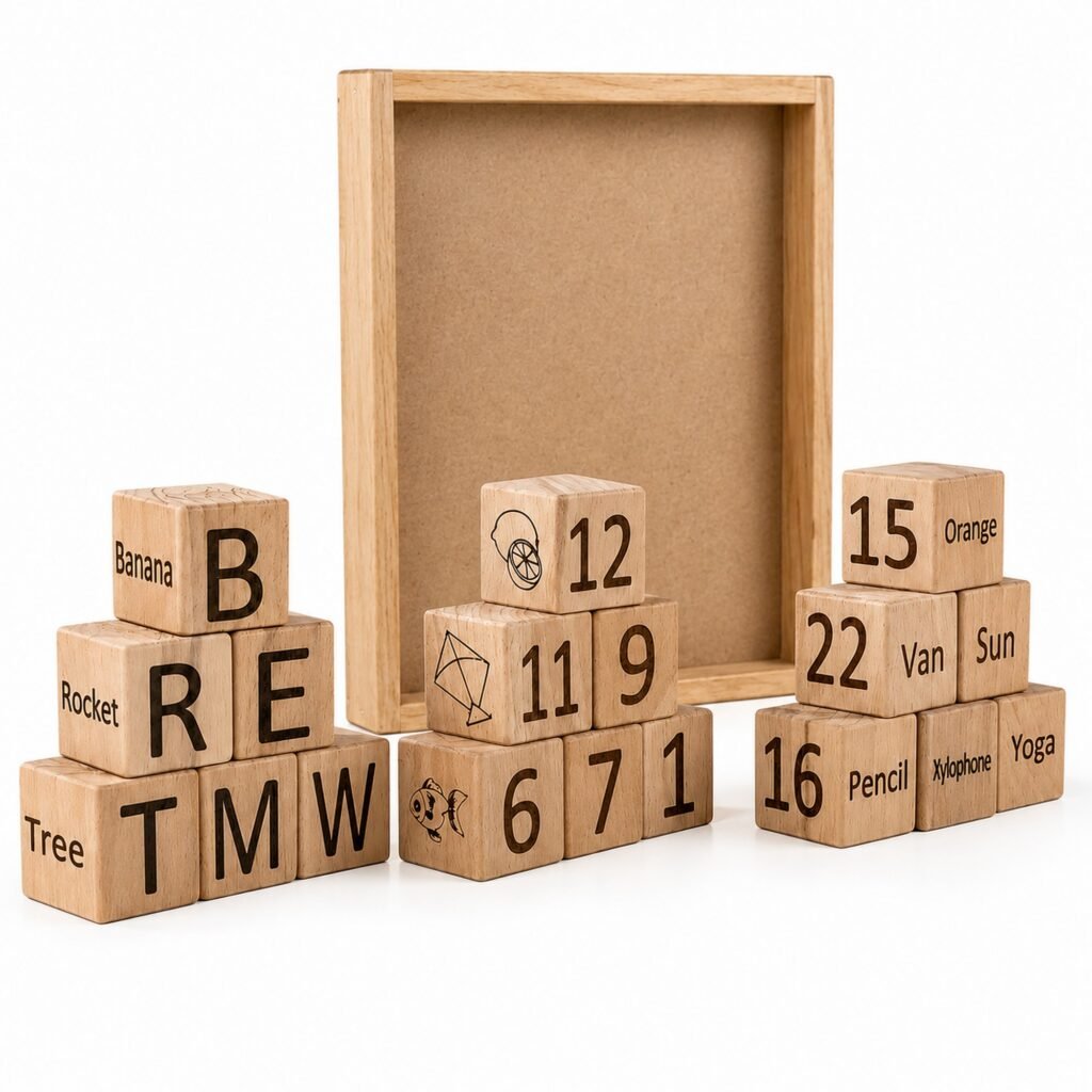 4-in-1 Wooden Learning Blocks  | 30 Pieces for Ages 3+