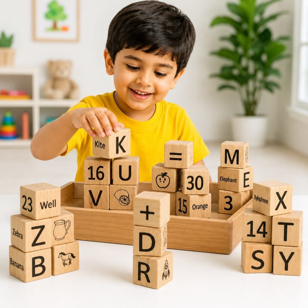 4-in-1 Wooden Learning Blocks  | 30 Pieces for Ages 3+