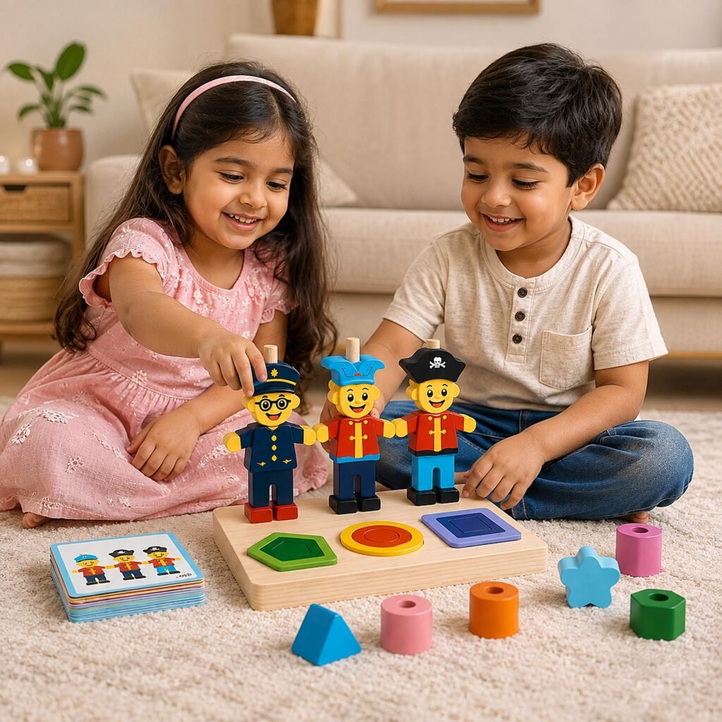 Zigbo Fun Little Bear 2-in-1 Wooden Stacking & Shape Matching Toy – 3+ Years