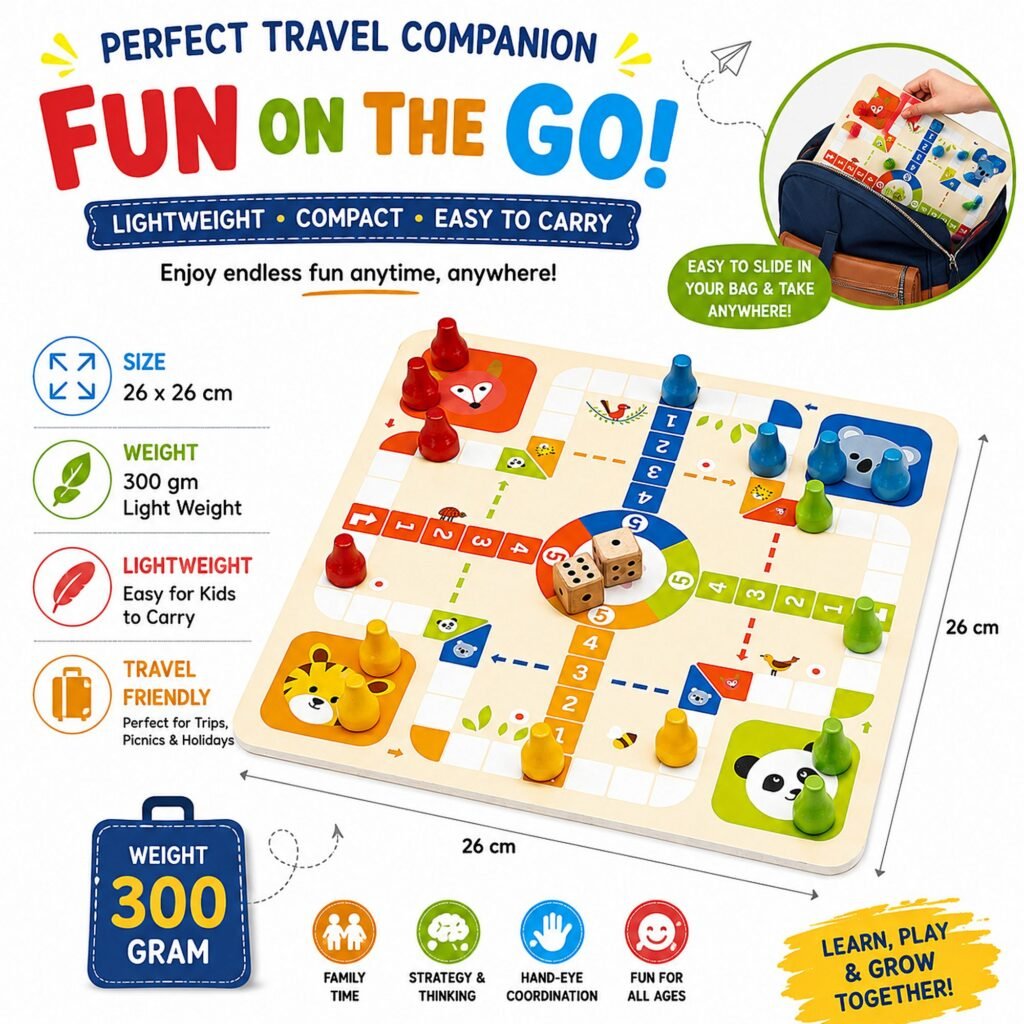 Zigbo Fun 2-in-1 Ludo & Snakes and Ladders Board Game – 26 × 26 cm