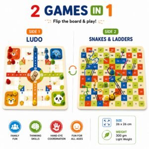 Zigbo 2-in-1 Ludo and Snakes and Ladders board showing both game sides