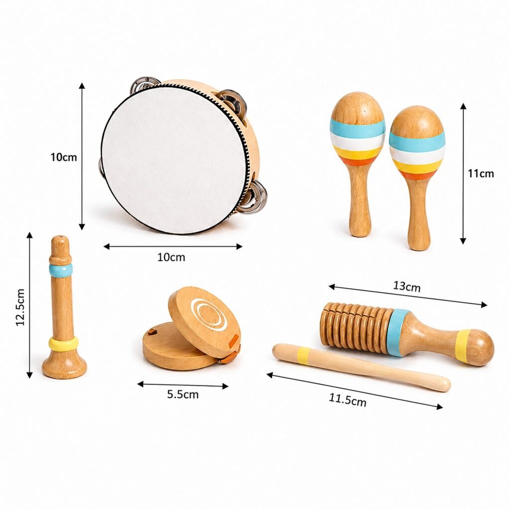Zigbo Wooden Musical Instrument Set for Kids – 7 Piece Set