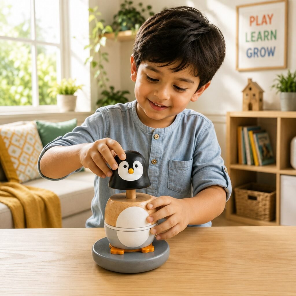 Zigbo Wooden Penguin Tumbler – Stack & Assemble Toy