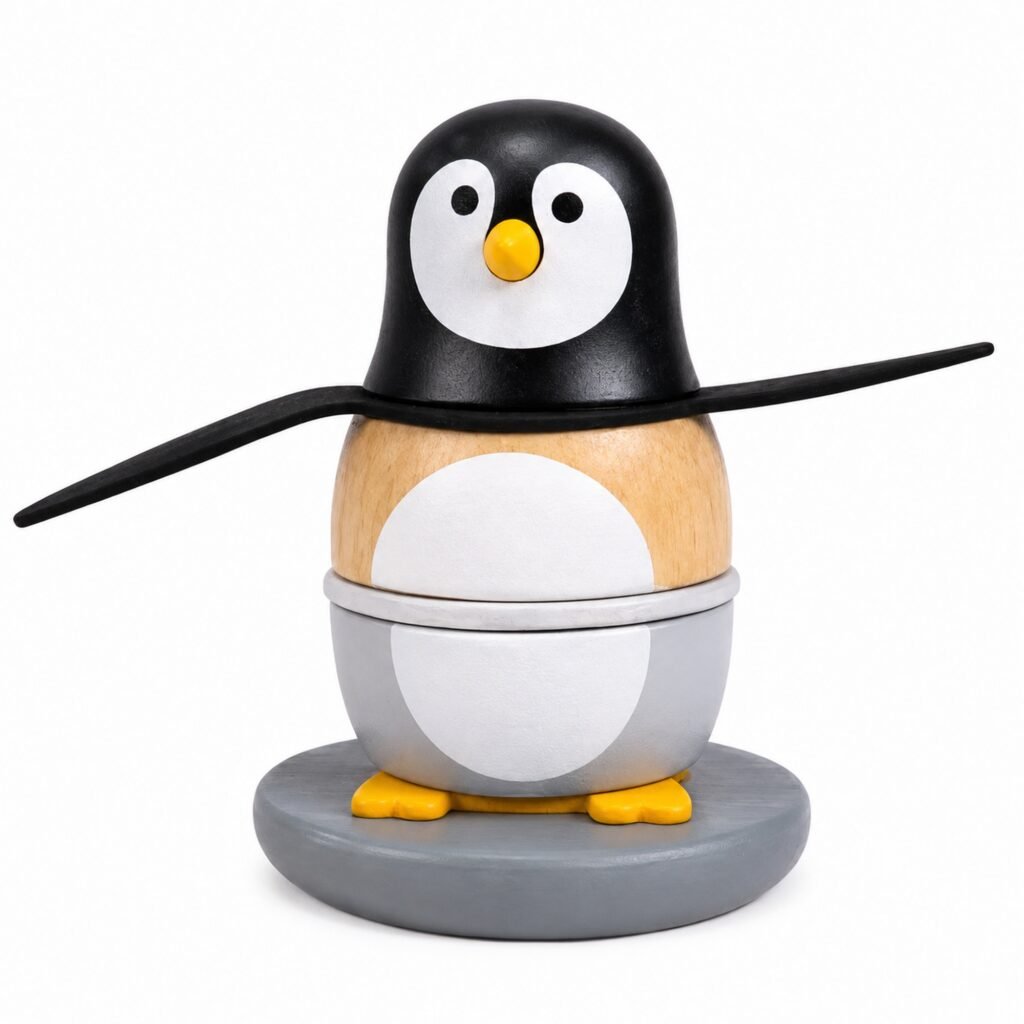 Zigbo Wooden Penguin Tumbler – Stack & Assemble Toy