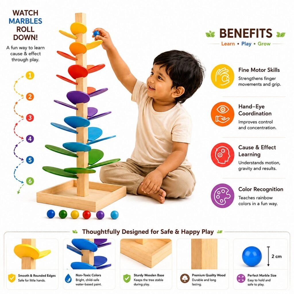 Wooden Rainbow Marble Tree – Fun 72 cm Marble Run | Zigbo