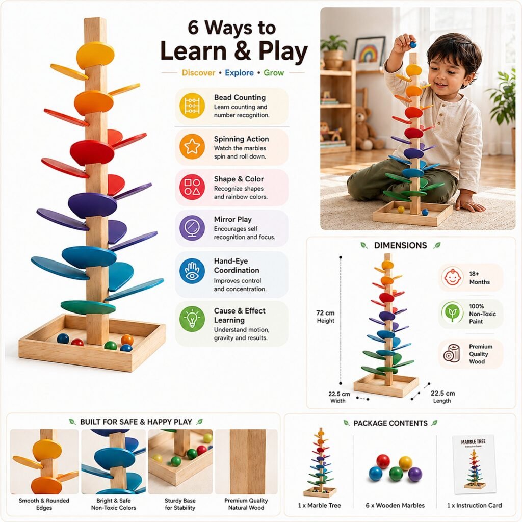 Wooden Rainbow Marble Tree – Fun 72 cm Marble Run | Zigbo