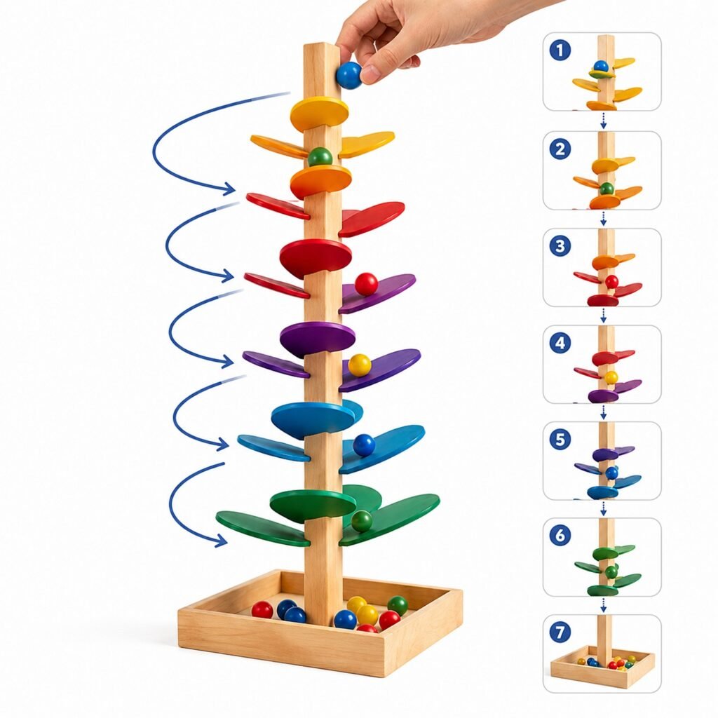 Wooden Rainbow Marble Tree – Fun 72 cm Marble Run | Zigbo